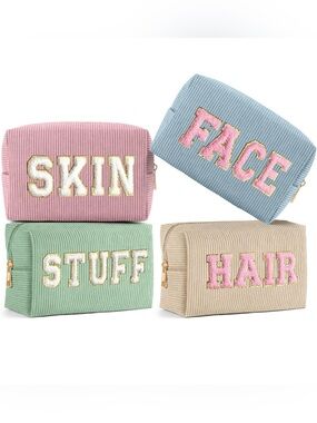Corduroy Cosmetic Pouch Set - Pastel Pink, Blue, Mint, Beige